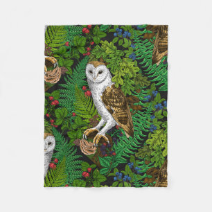 Owls, ferns, oak and berries fleece blanket