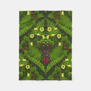 Owls, ferns, oak and berries fleece blanket