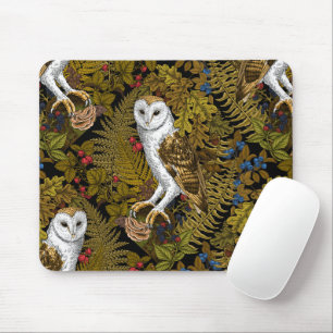 Owls, ferns, oak and berries mouse pad
