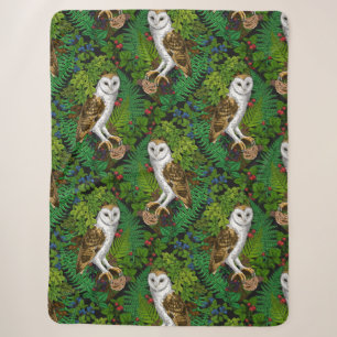 Owls, ferns, oak and berries sherpa blanket