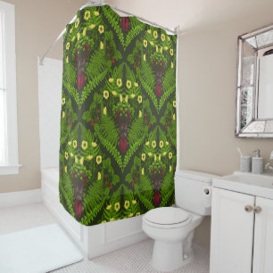 Owls, ferns, oak and berries shower curtain