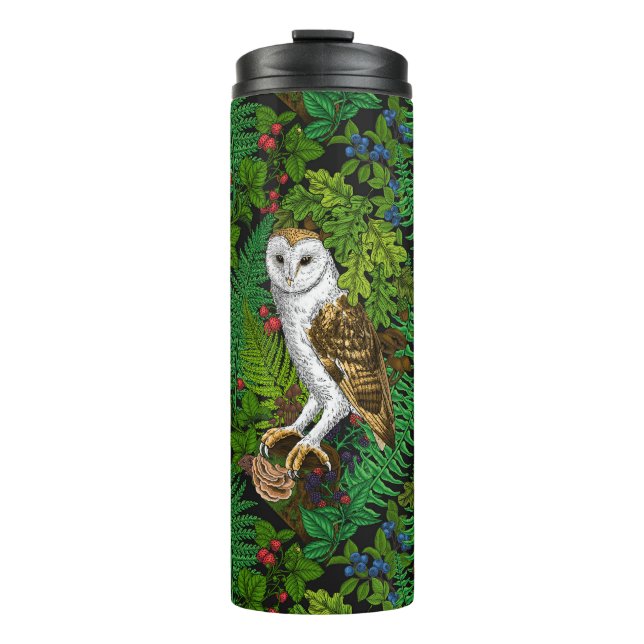Owls, ferns, oak and berries thermal tumbler (Front)