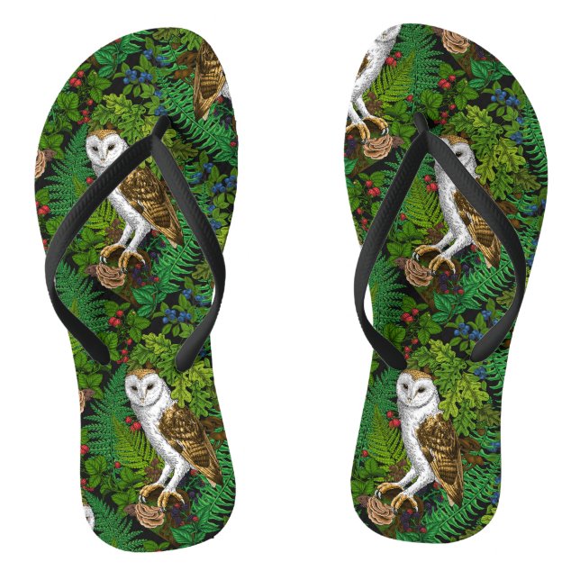 Owls, ferns, oak and berries thongs (Footbed)