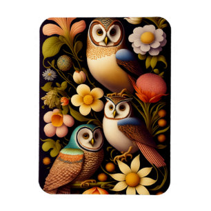 Owls & Flowers   Modern Haeckel Magnet