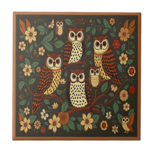 Owls Forest Animals Earthy Tones Rustic Boho  Ceramic Tile