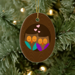 Owls in a Nest Ceramic Tree Decoration