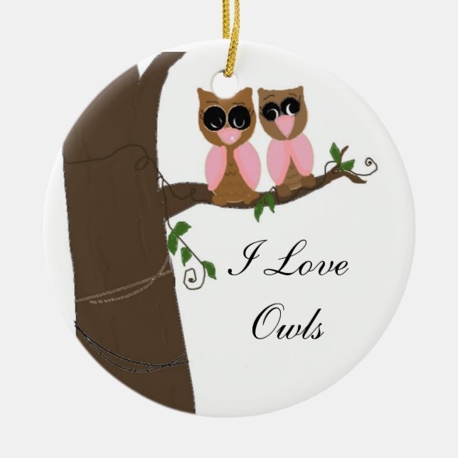 Owls in a Tree Ceramic Ornament (Front)