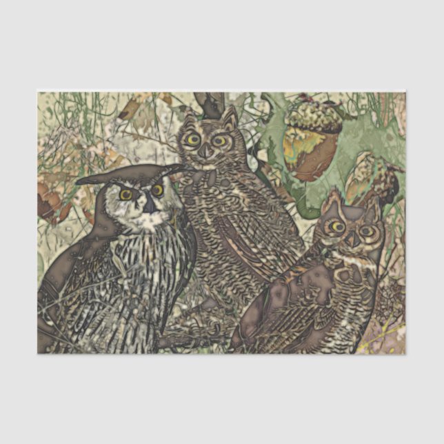 Owls in batik style 10lb Tissue Paper, White Tissue Paper (Front)