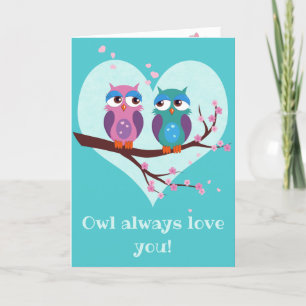 Owls in love Cute cartoon Valentine's day Holiday Card