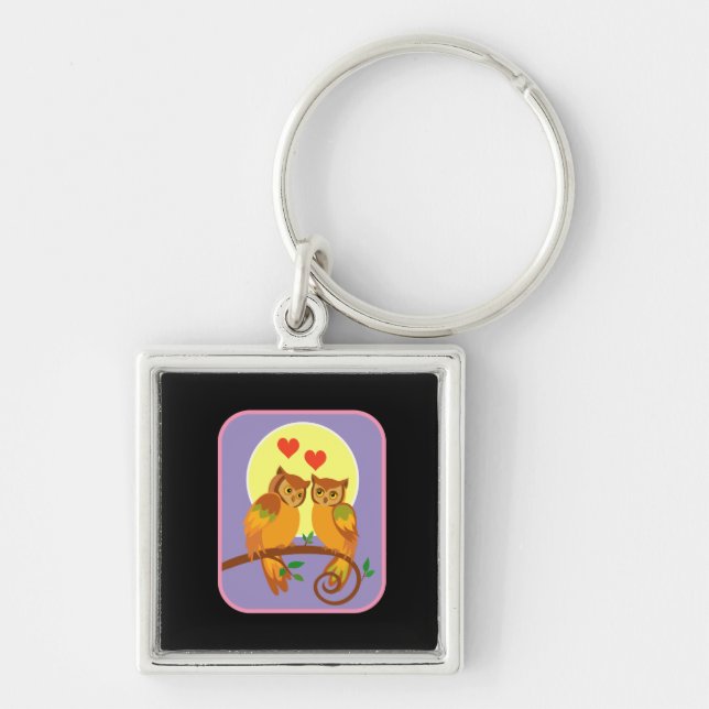 Owls in love key ring (Front)