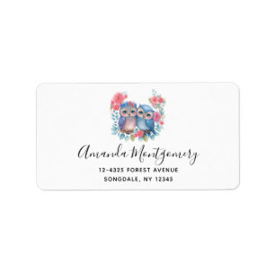 Owls in Love Sitting on a Tree Branch Label