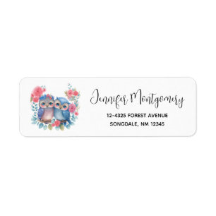 Owls in Love Sitting on a Tree Branch Return Address Label