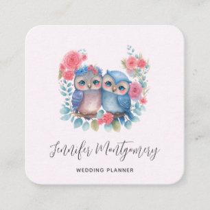 Owls in Love Sitting on a Tree Branch Square Business Card