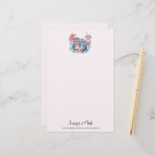 Owls in Love Sitting on a Tree Branch Stationery