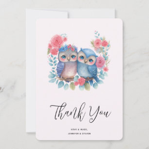 Owls in Love Sitting on a Tree Branch Thank You Card