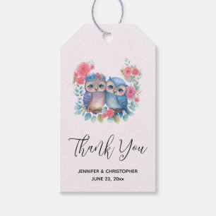 Owls in Love Sitting on a Tree Branch Wedding Gift Tags