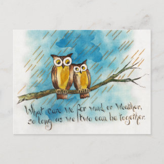 Owls in Rainy Storm Raining Weather Blue Wind Poem Postcard