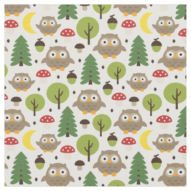 Owls In The Forest Fabric (Close Up)