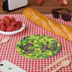 Owls in the Forest on lemon yellow Paper Plate