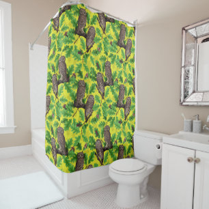 Owls in the Forest on lemon yellow Shower Curtain