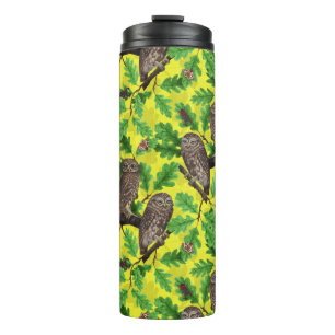 Owls in the Forest on lemon yellow Thermal Tumbler