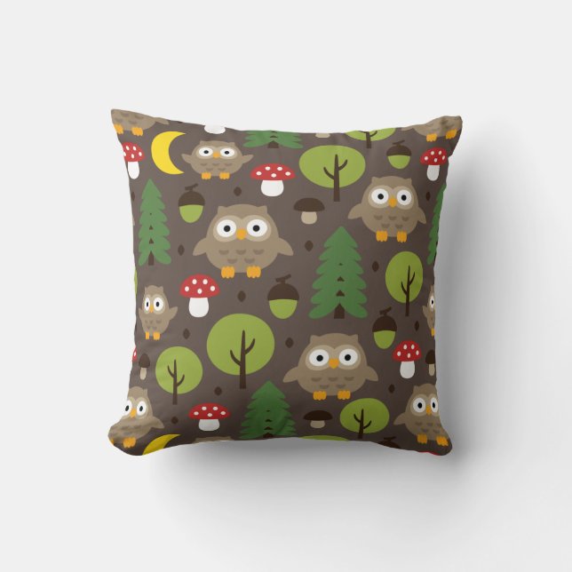 Owls In The Forest Throw Pillow (Front)