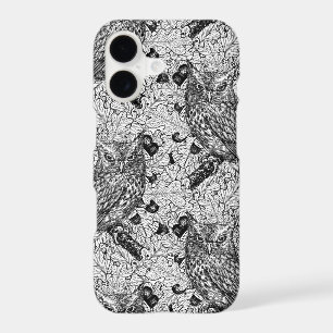 Owls in the oak tree, black and white