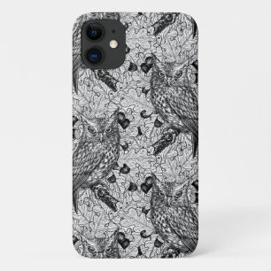 Owls in the oak tree, black and white iPhone 11 case