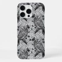 Owls in the oak tree, black and white