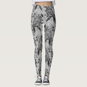 Owls in the oak tree, black and white leggings