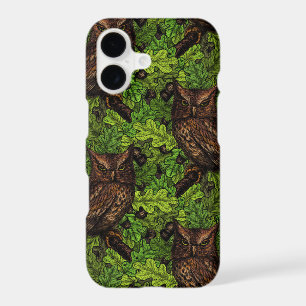 Owls in the oak tree, green and brown