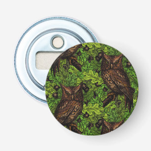 Owls in the oak tree, green and brown bottle opener