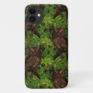 Owls in the oak tree, green and brown iPhone 11 case