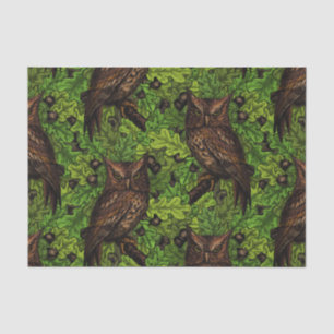 Owls in the oak tree, green and brown tissue paper