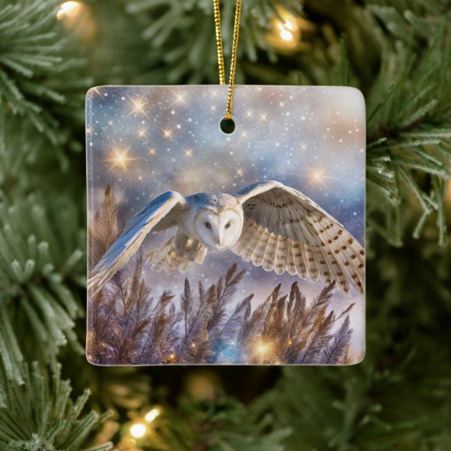 Owls in the Snow Magical Christmas Ceramic Ornament (Tree)