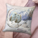 Owls in Winter Wonder World Wedding Pillow<br><div class="desc">A super romantic artistic wedding or anniversary pillow featuring two owls "over" the moon in a winter wonder world with a fantasy castle in the background. You can customise,  drag,  rotate or delete the text fields as well as change fonts and more. For all options,  choose "customise it".</div>