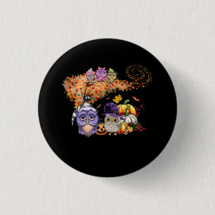 Owls Leave Tree Fall Autumn Pumpkin Halloween Owl  3 Cm Round Badge
