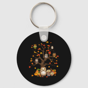 Owls Leaves Tree Fall Autumn Pumpkin Halloween Owl Key Ring