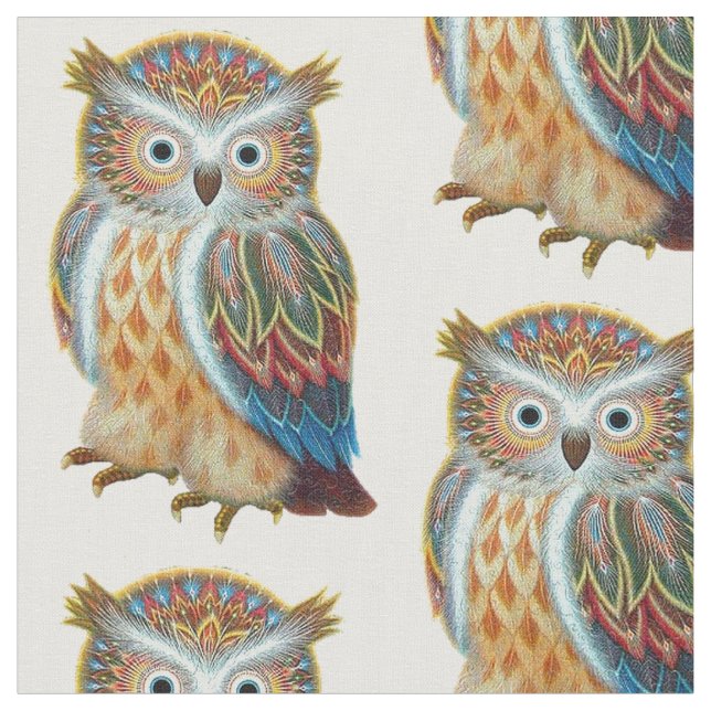 Owls - Lovely Realistic Owl Pattern Fabric (Close Up)
