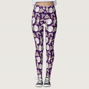 Owls Moths Full Moon On Purple Leggings