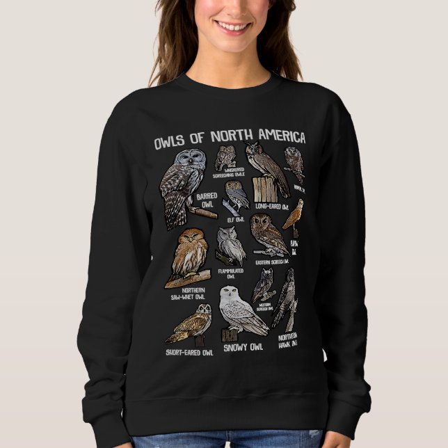 Owls of North America Nocturnal Animal Bird  Owl Sweatshirt (Front)