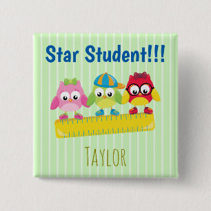 Owls on a Ruler Star Student 15 Cm Square Badge