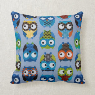 Owls on Blue Background Cushion