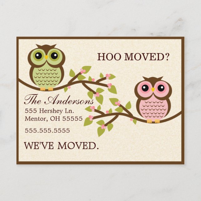 Owls on Branches Moving Announcements (Front)