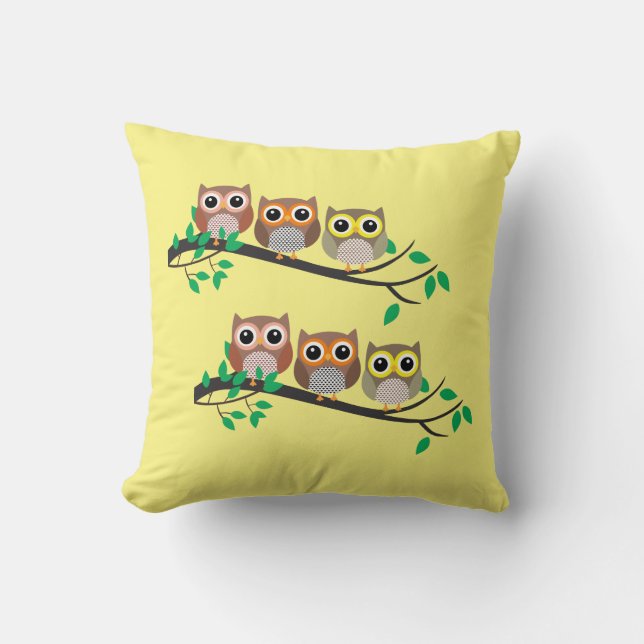 Owls On Tree Limb Cute Funny Birds Animals  Cushion (Front)