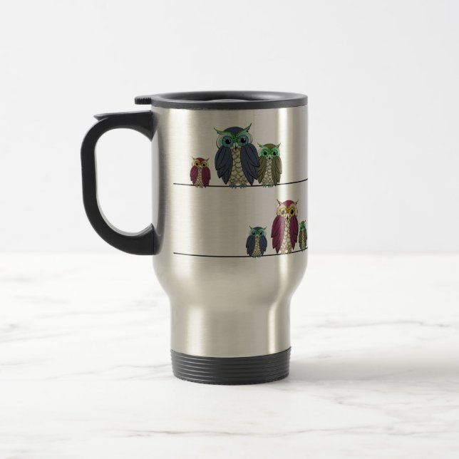 Owls on Wire Travel Mug (Left)