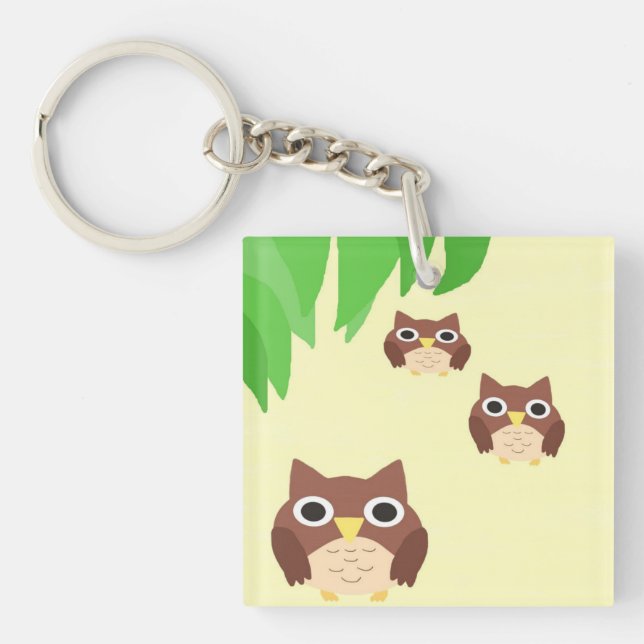 owls painting art key ring (Front)