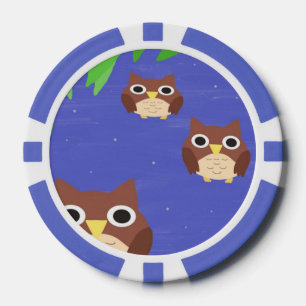 owls painting art poker chips