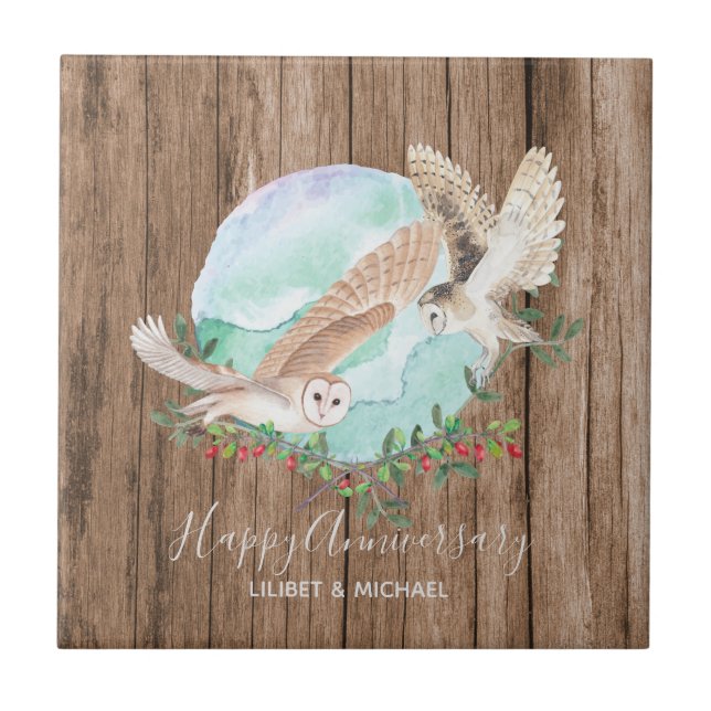 Owls Personalised Ceramic Tile (Front)