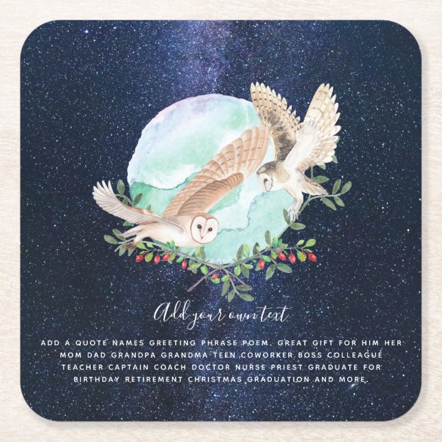 OWLS Personalised Square Paper Coaster (Front)